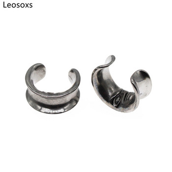 Leosoxs 1 чифт седло от неръждаема стомана Човешко лице Moon Ear Gauges Expander 8-25mm Ear Weight Закачалки Тапи за уши Тунели Бижута