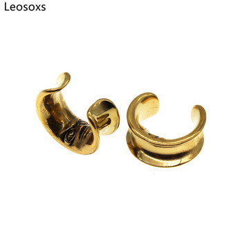 Leosoxs 1 чифт седло от неръждаема стомана Човешко лице Moon Ear Gauges Expander 8-25mm Ear Weight Закачалки Тапи за уши Тунели Бижута