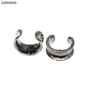 Leosoxs 1 чифт седло от неръждаема стомана Човешко лице Moon Ear Gauges Expander 8-25mm Ear Weight Закачалки Тапи за уши Тунели Бижута