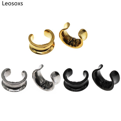 Leosoxs 1 pereche Șa din oțel inoxidabil Față umană Luna Urechi Manometre Expander 8-25mm Urechi Greutate Umerașe dopuri pentru urechi Tuneluri Bijuterii