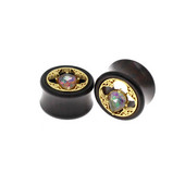 Leosoxs 1 pereche de dopuri pentru urechi din lemn de zircon auriu cu incrustație de 8-25 mm pentru femei și bărbați, bijuterii pentru piercing pentru corp.