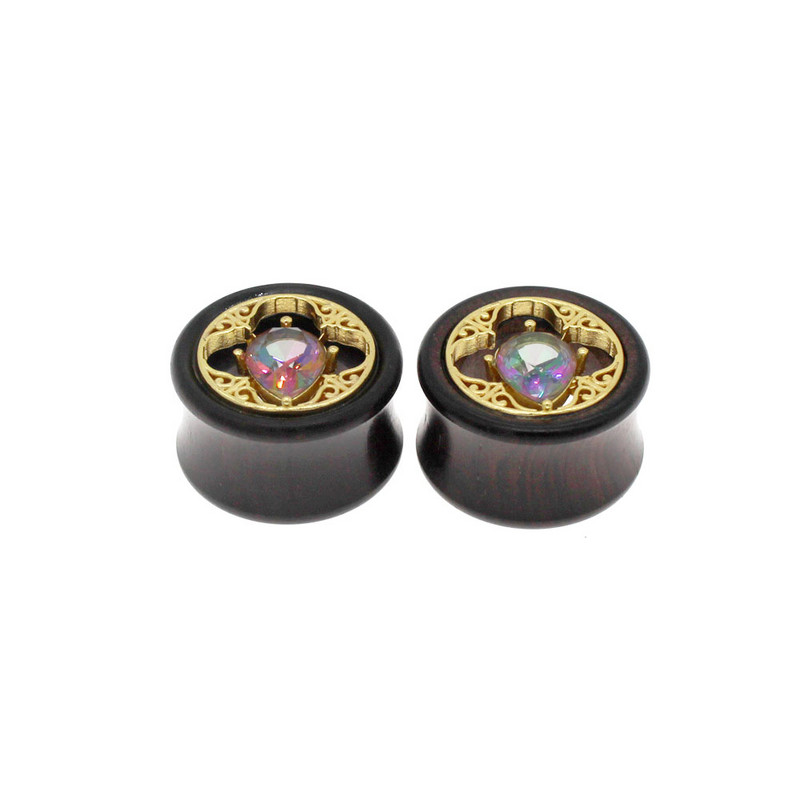 Leosoxs 1 pereche de dopuri pentru urechi din lemn de zircon auriu cu incrustație de 8-25 mm pentru femei și bărbați, bijuterii pentru piercing pentru corp.