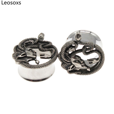 Leosoxs 1 pereche de dopuri pentru urechi, din oțel inoxidabil, cu cap de șarpe, calibre, tuneluri, extensii, 8-25 mm, piercing pentru corp, bijuterii de modă, noi