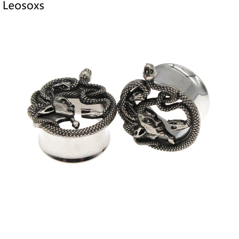 Leosoxs 1 par čepića za uši u obliku zmijske glave od nehrđajućeg čelika Mjerači Tunovi Nosači Ekspanderi 8-25 mm Body Piercing Modni nakit Novo