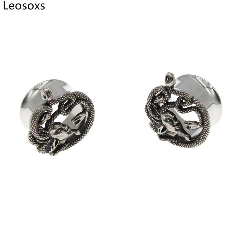 Leosoxs 1 par čepića za uši u obliku zmijske glave od nehrđajućeg čelika Mjerači Tunovi Nosači Ekspanderi 8-25 mm Body Piercing Modni nakit Novo