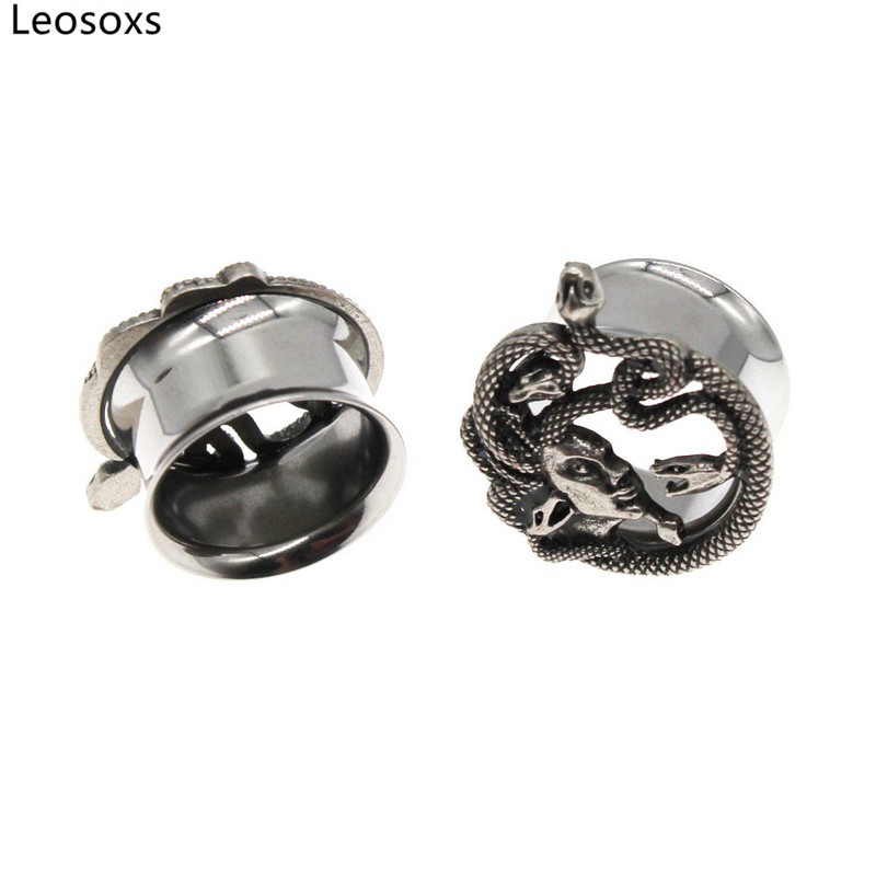 Leosoxs 1 par čepića za uši u obliku zmijske glave od nehrđajućeg čelika Mjerači Tunovi Nosači Ekspanderi 8-25 mm Body Piercing Modni nakit Novo