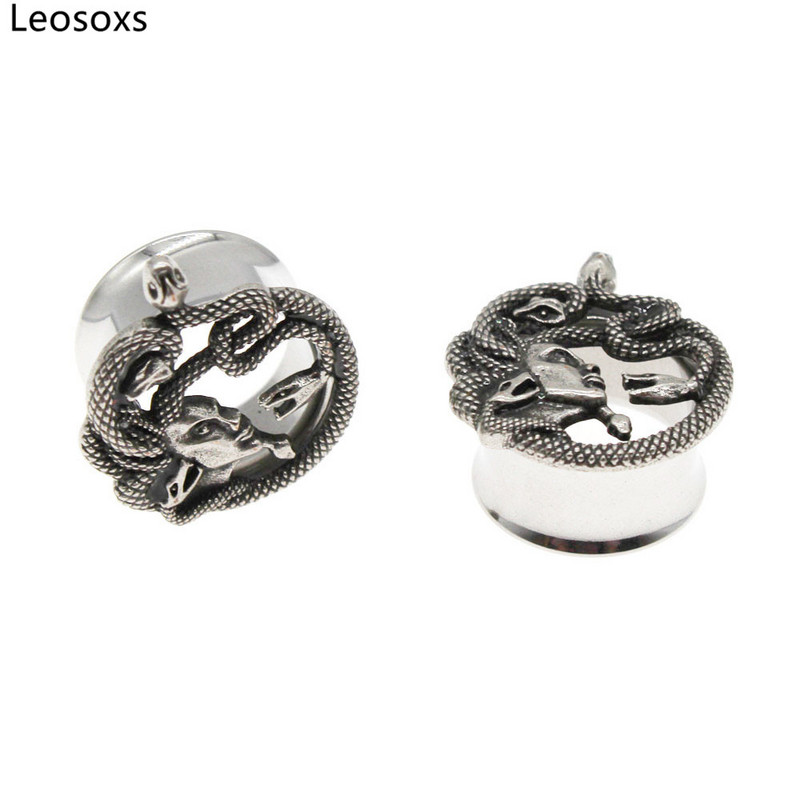 Leosoxs 1 par čepića za uši u obliku zmijske glave od nehrđajućeg čelika Mjerači Tunovi Nosači Ekspanderi 8-25 mm Body Piercing Modni nakit Novo