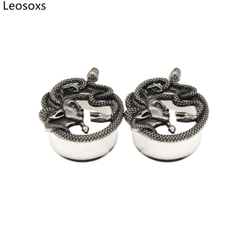 Leosoxs 1 par čepića za uši u obliku zmijske glave od nehrđajućeg čelika Mjerači Tunovi Nosači Ekspanderi 8-25 mm Body Piercing Modni nakit Novo