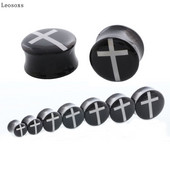 Leosoxs 2 buc/lot Acrilic Alb Cruce Hollow Dublu Flare Ureche Carne Tunel Plug Gauges Ureche Tunnel Expanders Bijuterii Piercing