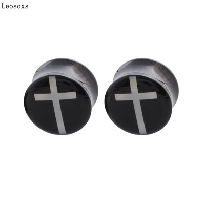Leosoxs 2 buc/lot Acrilic Alb Cruce Hollow Dublu Flare Ureche Carne Tunel Plug Gauges Ureche Tunnel Expanders Bijuterii Piercing