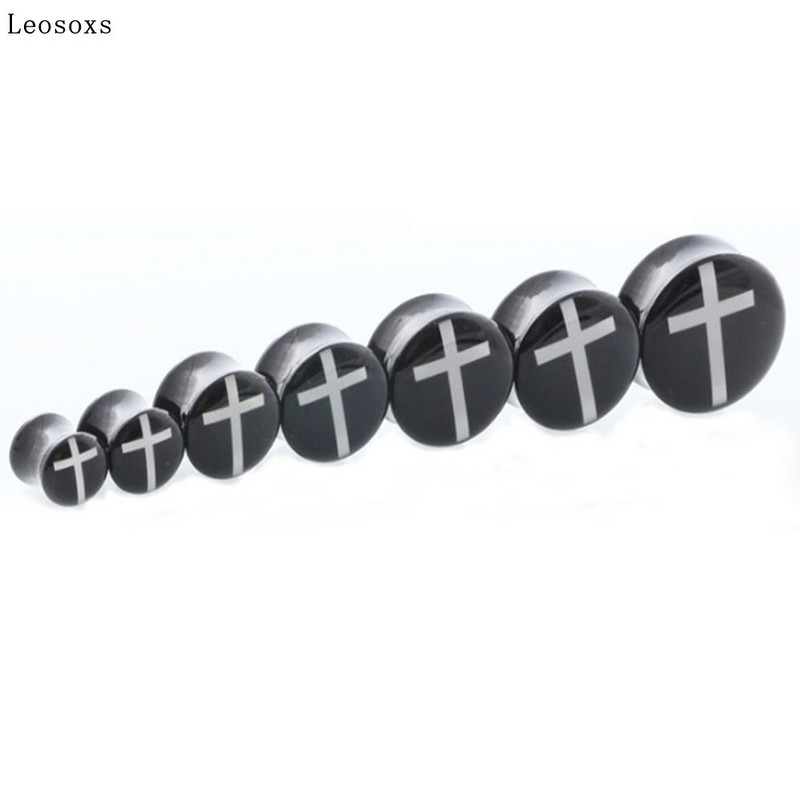 Leosoxs 2 buc/lot Acrilic Alb Cruce Hollow Dublu Flare Ureche Carne Tunel Plug Gauges Ureche Tunnel Expanders Bijuterii Piercing