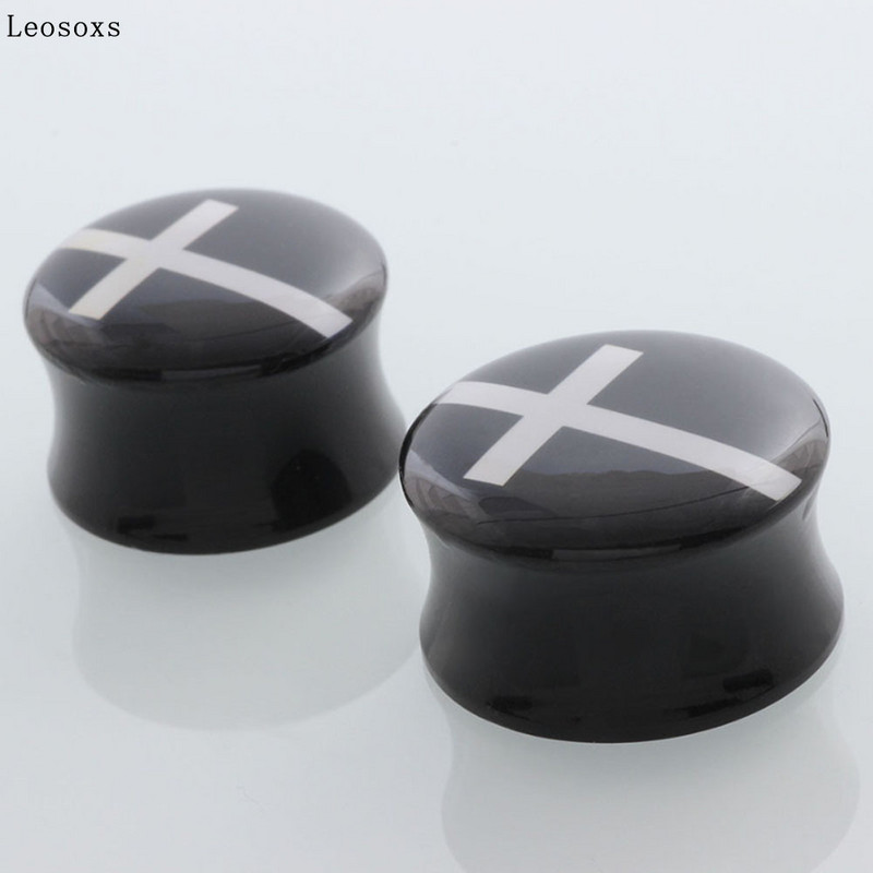 Leosoxs 2 buc/lot Acrilic Alb Cruce Hollow Dublu Flare Ureche Carne Tunel Plug Gauges Ureche Tunnel Expanders Bijuterii Piercing
