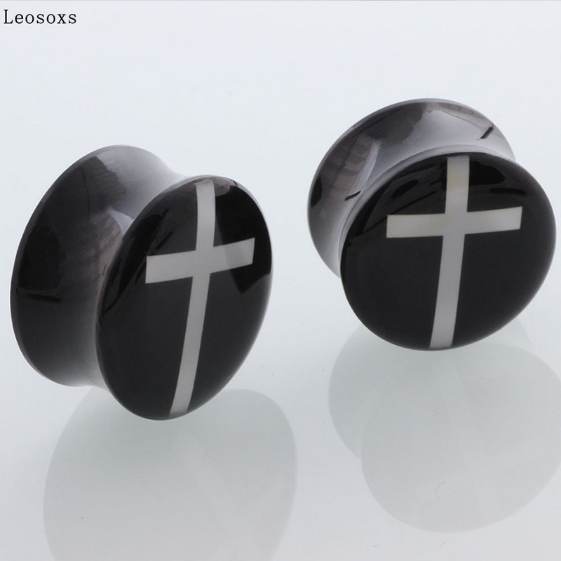 Leosoxs 2 buc/lot Acrilic Alb Cruce Hollow Dublu Flare Ureche Carne Tunel Plug Gauges Ureche Tunnel Expanders Bijuterii Piercing