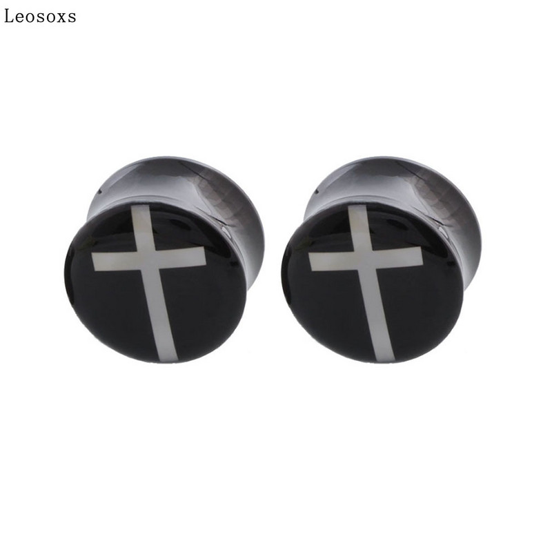 Leosoxs 2 buc/lot Acrilic Alb Cruce Hollow Dublu Flare Ureche Carne Tunel Plug Gauges Ureche Tunnel Expanders Bijuterii Piercing