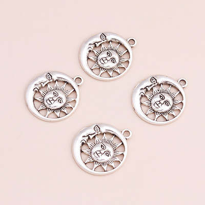 10 bucăți 30x26mm bijuterii retro DIY Luna Soare Pandantive Brelocuri pentru realizarea de brățări Colieri Accesorii de culoare argintie antică