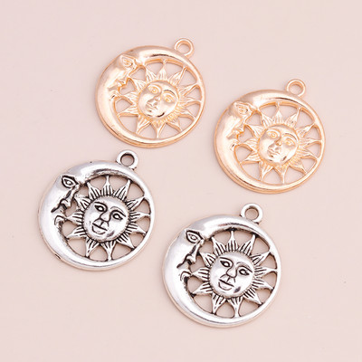 10 bucăți 30x26mm bijuterii retro DIY Luna Soare Pandantive Brelocuri pentru realizarea de brățări Colieri Accesorii de culoare argintie antică