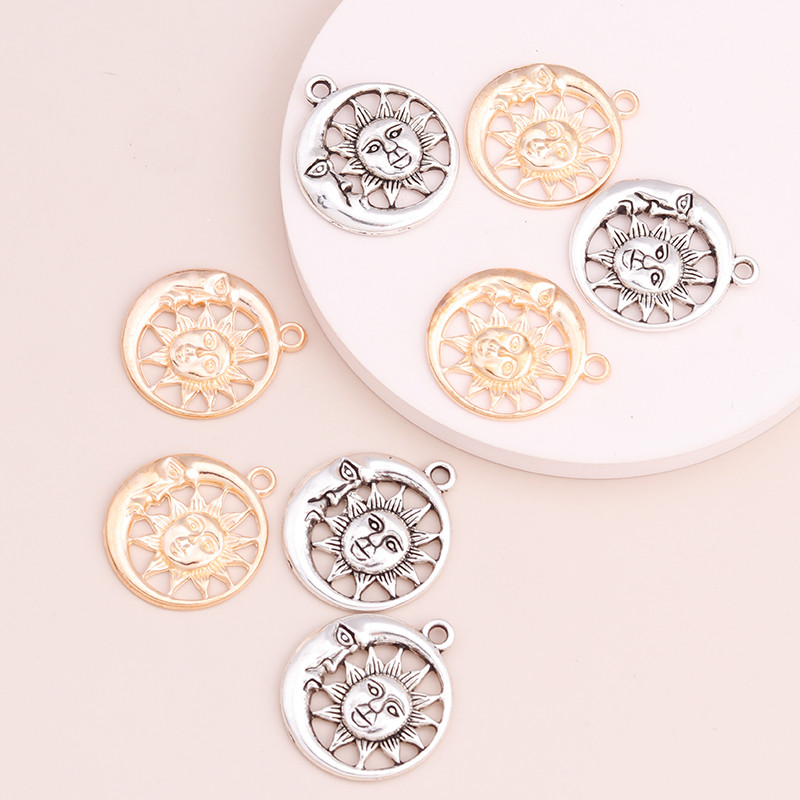 10 bucăți 30x26mm bijuterii retro DIY Luna Soare Pandantive Brelocuri pentru realizarea de brățări Colieri Accesorii de culoare argintie antică