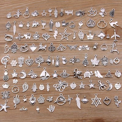 100 buc 100 stiluri 2 culori frunze inimă plante animale litere brelocuri pandantive bijuterii DIY pentru colier brățări accesorii