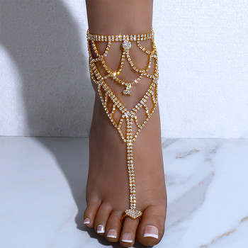 Stonefans Boho Rhinestone Multilayer Heart Toe Ring Anklet Гривни Beach Women Foot Chain Anklet Sandals Jewelry Accessories