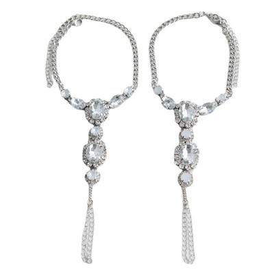 Stonefans Set de 2 bucăți Brățară de gleznă conectată cu strass Boho pentru femei, de argint, gleznă, lanț pentru picioare, ham de mână, bijuterii, cadou