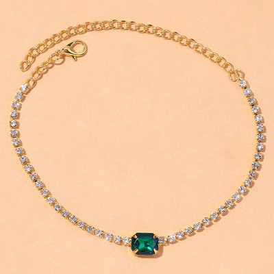 Stonefans Boho roz verde pătrat cristal gleznă lanț pentru femei vară stras strălucitor gleznă gleznă pe picior bijuterii de plajă