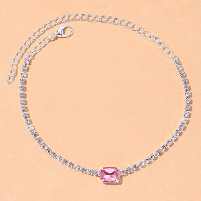 Stonefans Boho roz verde pătrat cristal gleznă lanț pentru femei vară stras strălucitor gleznă gleznă pe picior bijuterii de plajă