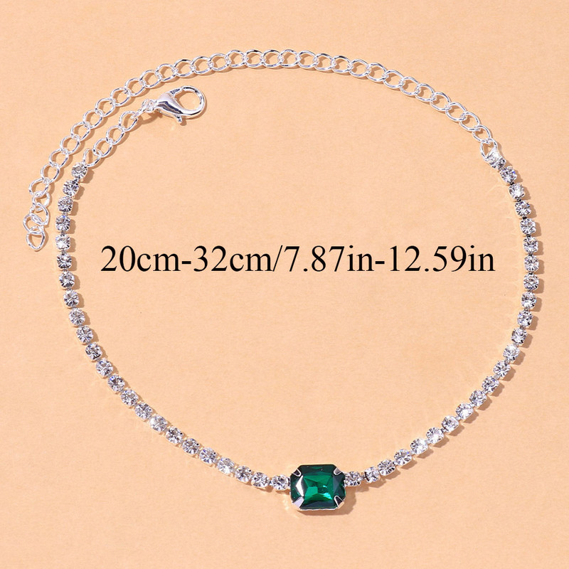 Stonefans Boho roz verde pătrat cristal gleznă lanț pentru femei vară stras strălucitor gleznă gleznă pe picior bijuterii de plajă