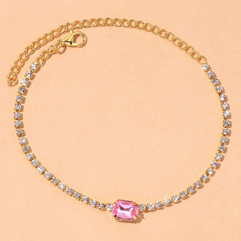 Stonefans Boho roz verde pătrat cristal gleznă lanț pentru femei vară stras strălucitor gleznă gleznă pe picior bijuterii de plajă