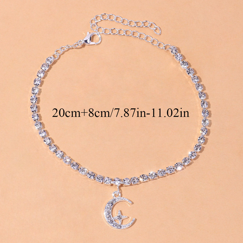 Stonefans simplu strass stele luna glezna bijuterii picior pentru femei plajă desculț brățară cu lanț pe picior accesorii cadou