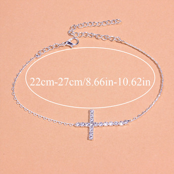 Stonefans Summer Rhinestone Simple Cross Anklet Гривна за жени Плажни аксесоари Crystal Chain Anklet Barefoot Jewelry Gift