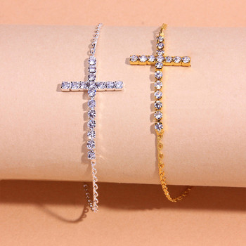 Stonefans Summer Rhinestone Simple Cross Anklet Гривна за жени Плажни аксесоари Crystal Chain Anklet Barefoot Jewelry Gift