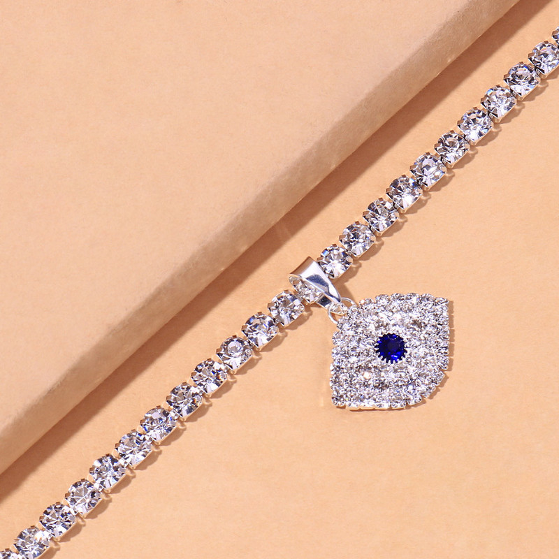 Stonefans Boemia stras albastru Evil Eye gleznă pentru femei plajă cristal desculț gleznă tenis picior lanț bijuterii cu ridicata