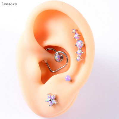 Leosoxs 4 buc. Set multifuncțional de vânzare la cald Opal violet în formă de T Inel pentru nas Ureche Știfturi Cercei pentru buze Bijuterii piercing