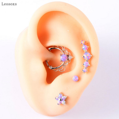 Leosoxs 4 buc. Set multifuncțional de vânzare la cald Opal violet în formă de T Inel pentru nas Ureche Știfturi Cercei pentru buze Bijuterii piercing