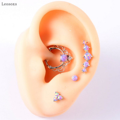 Leosoxs 4 buc. Set multifuncțional de vânzare la cald Opal violet în formă de T Inel pentru nas Ureche Știfturi Cercei pentru buze Bijuterii piercing