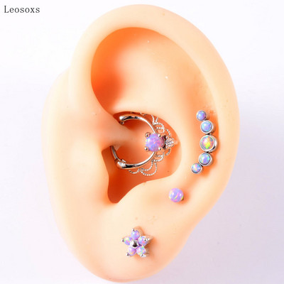 Leosoxs 4 buc. Set multifuncțional de vânzare la cald Opal violet în formă de T Inel pentru nas Ureche Știfturi Cercei pentru buze Bijuterii piercing