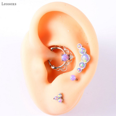 Leosoxs 4 buc. Set multifuncțional de vânzare la cald Opal violet în formă de T Inel pentru nas Ureche Știfturi Cercei pentru buze Bijuterii piercing