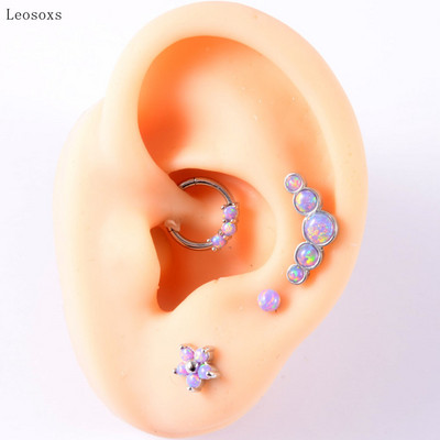 Leosoxs 4 buc. Set multifuncțional de vânzare la cald Opal violet în formă de T Inel pentru nas Ureche Știfturi Cercei pentru buze Bijuterii piercing