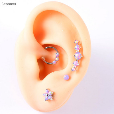 Leosoxs 4 buc. Set multifuncțional de vânzare la cald Opal violet în formă de T Inel pentru nas Ureche Știfturi Cercei pentru buze Bijuterii piercing