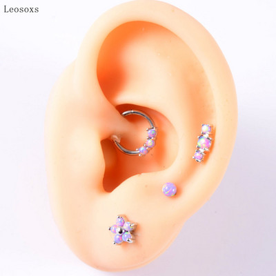 Leosoxs 4 buc. Set multifuncțional de vânzare la cald Opal violet în formă de T Inel pentru nas Ureche Știfturi Cercei pentru buze Bijuterii piercing