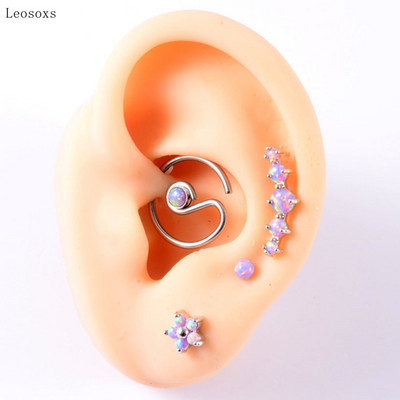 Leosoxs 4 buc. Set multifuncțional de vânzare la cald Opal violet în formă de T Inel pentru nas Ureche Știfturi Cercei pentru buze Bijuterii piercing