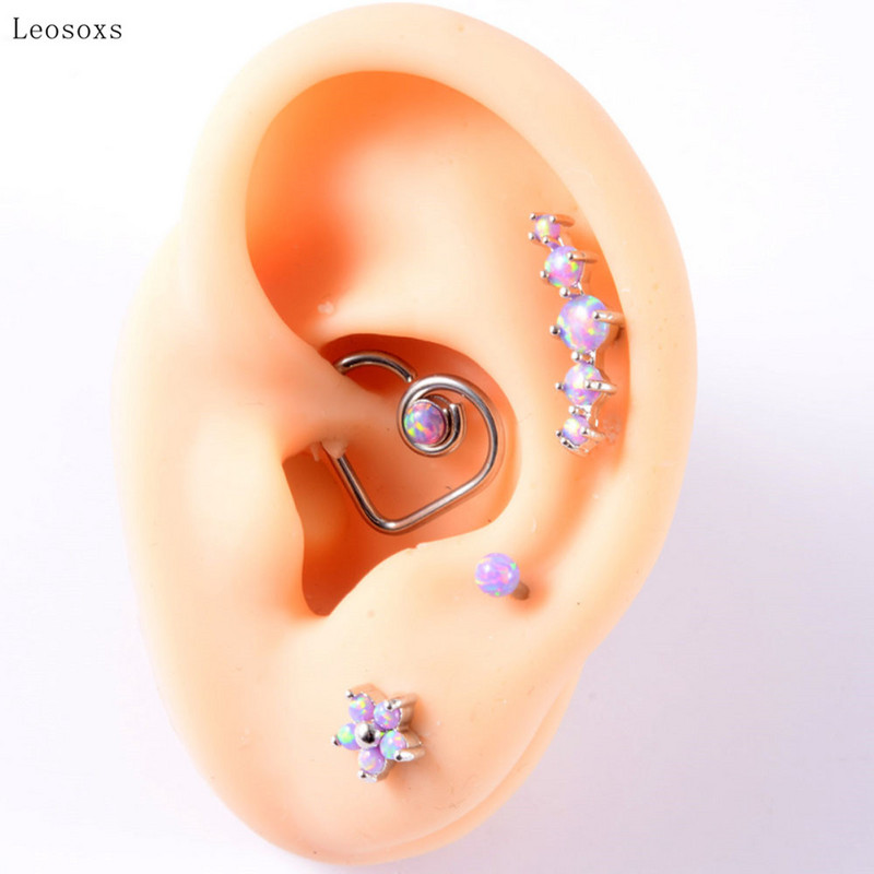 Leosoxs 4 buc. Set multifuncțional de vânzare la cald Opal violet în formă de T Inel pentru nas Ureche Știfturi Cercei pentru buze Bijuterii piercing