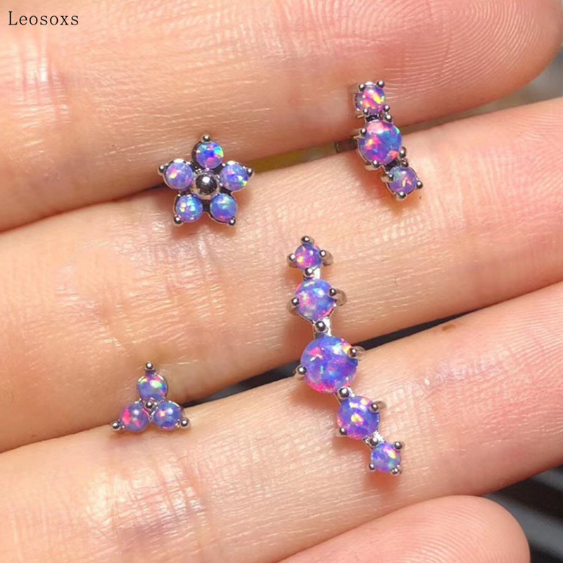 Leosoxs 4 buc. Set multifuncțional de vânzare la cald Opal violet în formă de T Inel pentru nas Ureche Știfturi Cercei pentru buze Bijuterii piercing