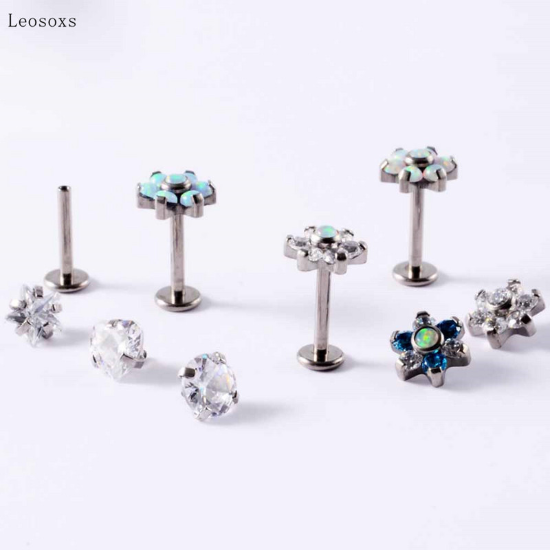 Leosoxs 2 buc. cercei tip piercing, cu flori de opal dulce, drepte, cu filet