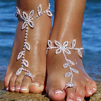 Stonefans Adjustable Leaf Bridal Toe Glen Foot Chain Sandal Fashion Beach Chinestone Glezen гривна за жени Бохемски бижута