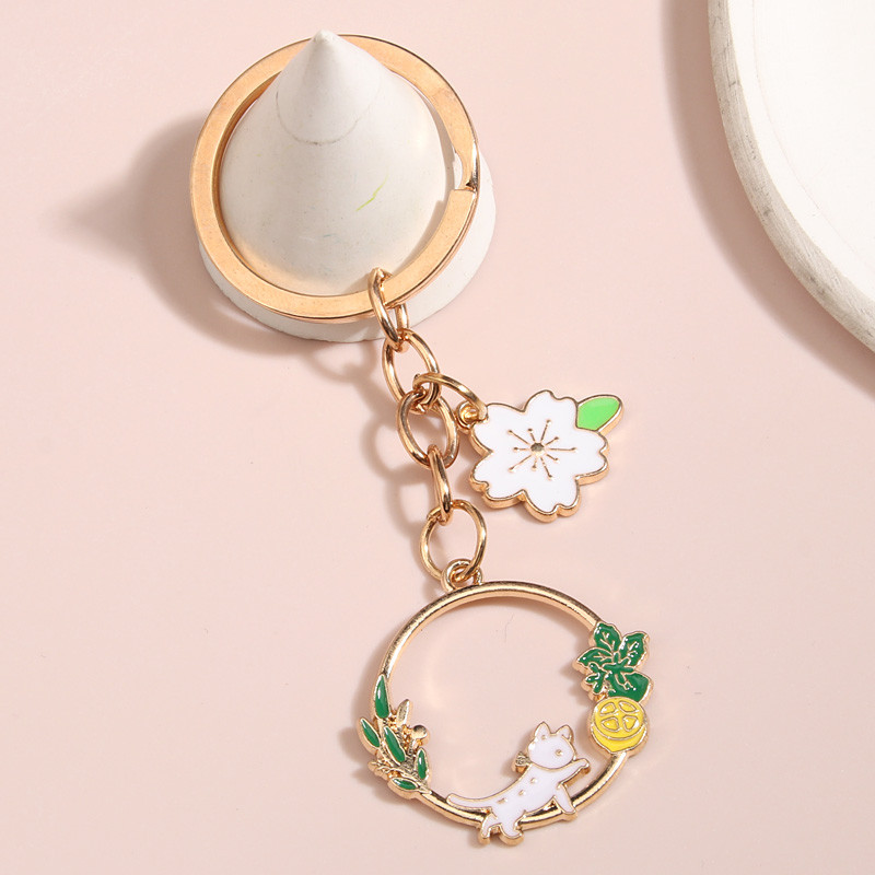 Breloc drăguț emailat pisică, floare de lămâie, breloc chei cu animale, pentru femei, fete, accesoriu pentru geantă, bijuterii, cadouri de prietenie