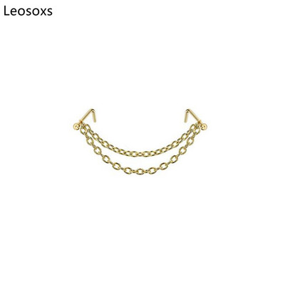 Lanț de piercing dublu pentru nas Leosoxs din oțel inoxidabil Lanț de piercing pentru nas pentru femeie, piercing pentru nară, pentru decorare, lanț de piercing nou