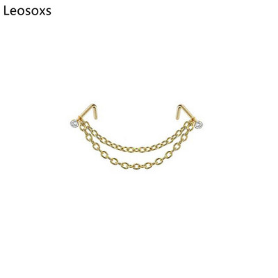 Lanț de piercing dublu pentru nas Leosoxs din oțel inoxidabil Lanț de piercing pentru nas pentru femeie, piercing pentru nară, pentru decorare, lanț de piercing nou