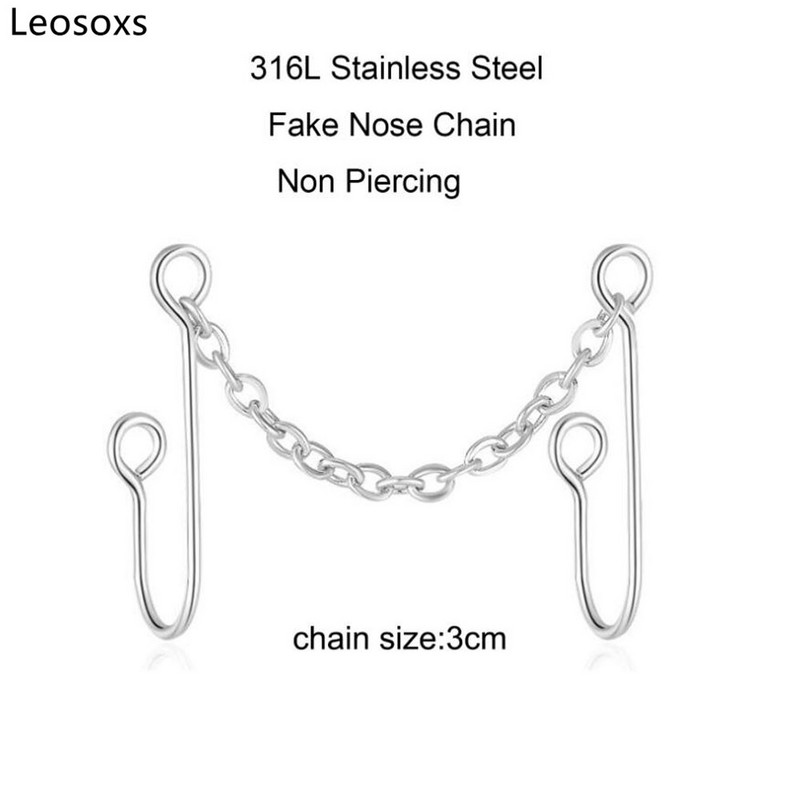 Leosoxs 1 buc. Lanț pentru nas pentru manșetă dublă piercing nas fals auriu nară neagră Nici unul perforat manșetă nas fals inel nas bijuterii noi