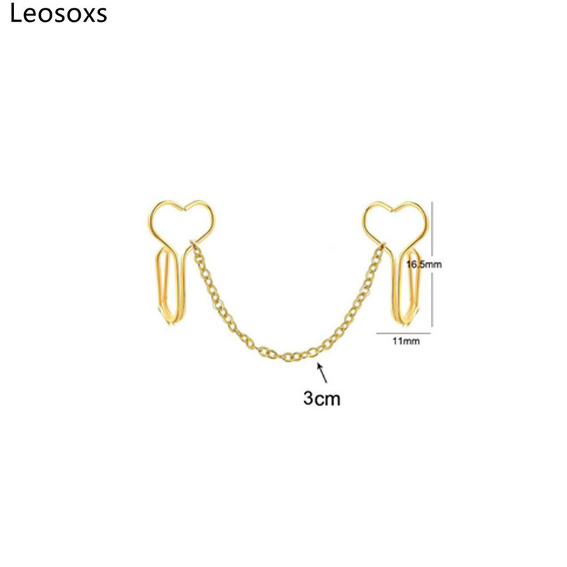 Leosoxs 1 buc. Lanț pentru nas pentru manșetă dublă piercing nas fals auriu nară neagră Nici unul perforat manșetă nas fals inel nas bijuterii noi